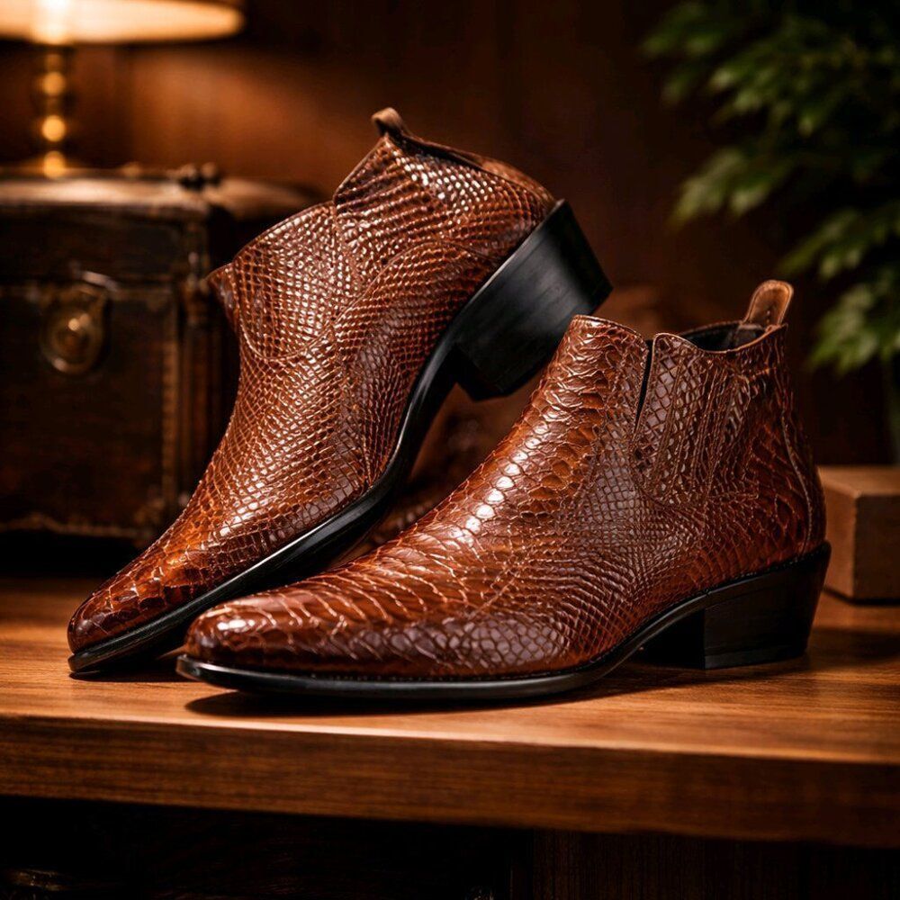Stacy Adams Brown Croc Embossed Chelsea Ankle Boots Men’s 10M - Picture 6 of 10
